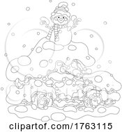 Poster, Art Print Of Black And White Snowman On Top Of A Car Covered In Snow