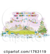 Poster, Art Print Of Merry Christmas And Happy New Year Greeting With A Mess After A Party