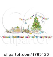 Poster, Art Print Of Merry Christmas And Happy New Year Greeting With A Feast