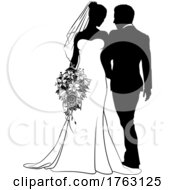 Bride And Groom Couple Wedding Dress Silhouettes by AtStockIllustration