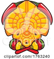 Red Peppers And Aztec Mask With Maracas by Vector Tradition SM