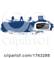 Poster, Art Print Of Silhouetted Hockey Game And Puck With Blue Grunge