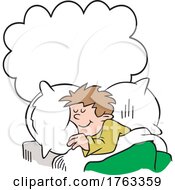 Poster, Art Print Of Cartoon Boy Dreaming And Sleeping On A Fluffy Pillow