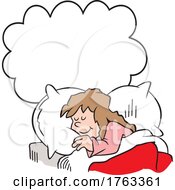 Poster, Art Print Of Cartoon Girl Dreaming And Sleeping On A Fluffy Pillow