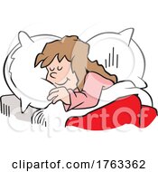 Poster, Art Print Of Cartoon Girl Sleeping On A Fluffy Pillow