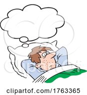 Poster, Art Print Of Cartoon Man Thinking And Having A Sleepless Night
