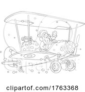 Poster, Art Print Of Black And White Cartoon Santa Flying A Biplane