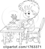 Poster, Art Print Of Black And White Cartoon Boy Coloring A Christmas Card