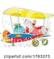 Poster, Art Print Of Cartoon Santa Flying A Biplane