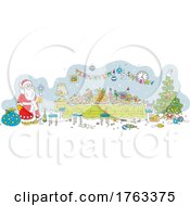 Poster, Art Print Of Cartoon Santa In A Room After A Messy Celebration