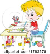 Poster, Art Print Of Cartoon Boy Coloring A Christmas Card