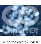 Poster, Art Print Of Christmas Blue Background With Snowflakes And Bokeh Lights