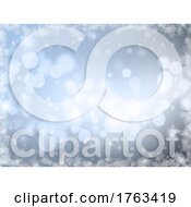 Poster, Art Print Of Christmas Silver Background With Bokeh Lights And Snowflake Border