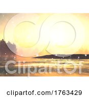 Watercolour Winter Solstice Landscape At Sunset