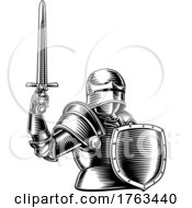 Medieval Knight Sword And Shield Vintage Woodcut by AtStockIllustration