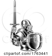 Medieval Knight Sword And Shield Vintage Woodcut by AtStockIllustration