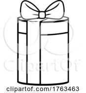 Poster, Art Print Of Black And White Cartoon Round Gift Box