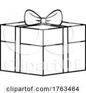 Poster, Art Print Of Black And White Cartoo Gift Box With Ribbon And A Bow