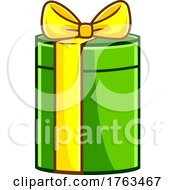 Poster, Art Print Of Cartoon Round Gift Box In Green And Yellow