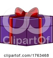 Poster, Art Print Of Cartoon Gift Box With Red Ribbon And Bow On Purple