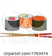 Poster, Art Print Of Cartoon Sushi Rolls And Chopsticks