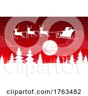 Poster, Art Print Of Christmas Background Of Santas Sleigh Flying Over Red Sky