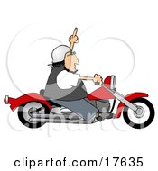 Angry Caucasian Biker Man Riding A Red Motorcycle And Flipping Someone Off Who Doesnt Know How To Drive Clipart Illustration