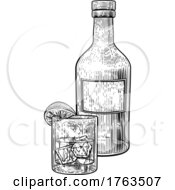 Poster, Art Print Of Lemon Lime And Ice Bottle Glass Drink Engraving