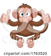 Poster, Art Print Of Monkey Cartoon Animal Giving Double Thumbs Up