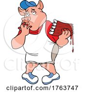 Cartoon Pig Chef Licking Barbecue Sauce Off Of His Fingers And Holding Ribs