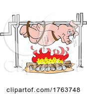 Poster, Art Print Of Cartoon Sweating Pig On A Spit