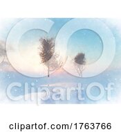 Poster, Art Print Of Pastel Coloured Hand Painted Winter Solstice Landscape