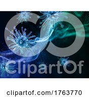 Poster, Art Print Of 3d Medical Background With Flowing Particles And Abstract Virus Cells