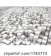Poster, Art Print Of 3d Abstract Landscape Of White Extruding Cubes With Shallow Depth Of Field