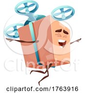 Poster, Art Print Of Cardboard Box Character Being Delivered By Drone