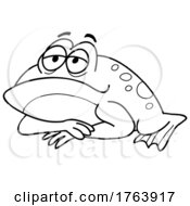 Poster, Art Print Of Black And White Cartoon Resting Or Bored Bullfrog