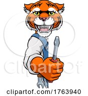 Tiger Electrician Handyman Holding Screwdriver