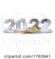 3d Green Frog And New Year 2022 On A Shaded White Background