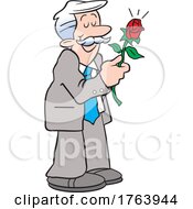 Poster, Art Print Of Cartoon Romantic Man Holding A Red Rose