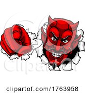 Devil Satan Mascot Cartoon Character Pointing by AtStockIllustration