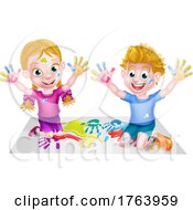 Poster, Art Print Of Cartoon Kids Playing With Paint