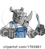 Poster, Art Print Of Rhino Electrician Handyman Holding Screwdriver