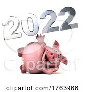 3d Pig With 2022 New Year On A Shaded White Background