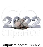 3d Elephant With 2022 New Year On A Shaded White Background