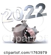 3d Hippo With 2022 New Year On A Shaded White Background