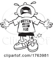 Black And White Cartoon Super Kid Boy Crying After Skinning His Knee
