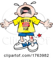 Cartoon Super Kid Boy Crying After Skinning His Knee