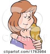 Cartoon Mother Comforting And Hugging Her Daughter