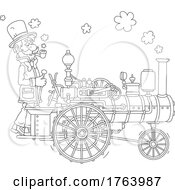 Poster, Art Print Of Black And White Cartoon Man Driving A Train Car