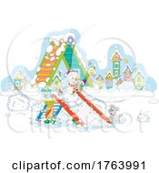 Poster, Art Print Of Cartoon Snowman Going Down A Playground Slide